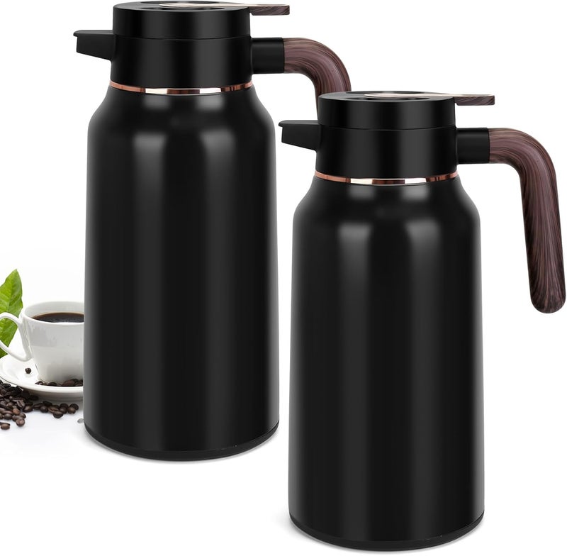 GearRoot 68oz Thermal Coffee Carafe, Stainless Steel Carafes for Hot Liquids 24 Hours, Insulated Coffee Carafes For Keeping Hot Coffee, Hot Water, Tea, Hot Beverage (2 Pack Black) - Image 1
